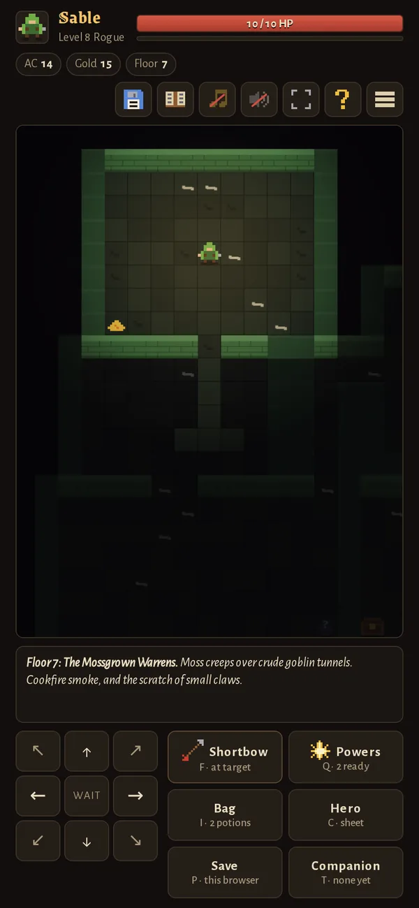 Exploring a green-walled floor of the Mossgrown Warrens